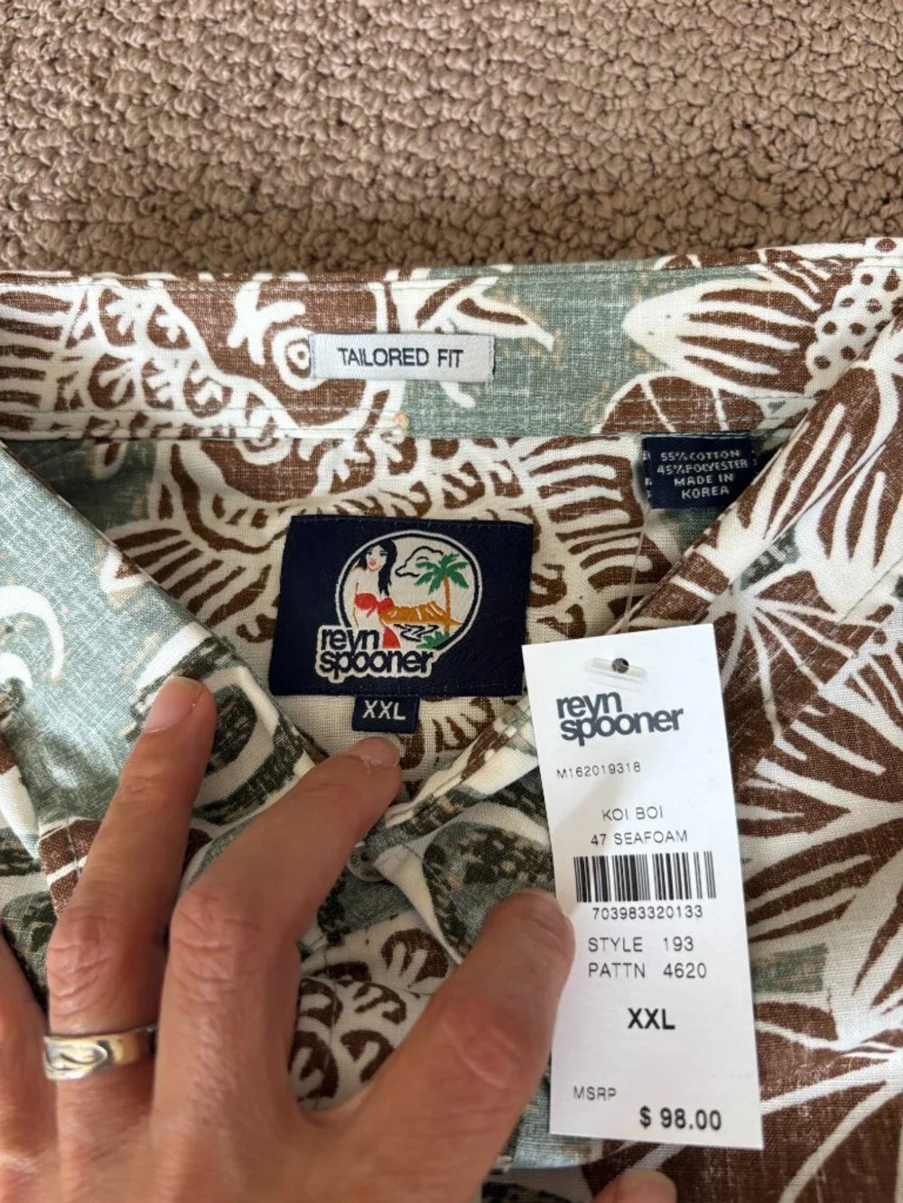 Reyn Spooner Koi Boi Tailored Fit Aloha Shirt Seafoam XXL NWT - Picture 5 of 5